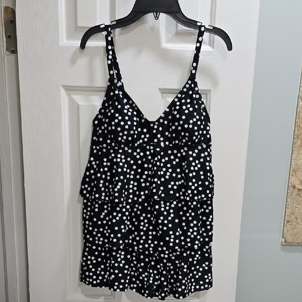 Black and White Polka Dot Tiered Swimsuit